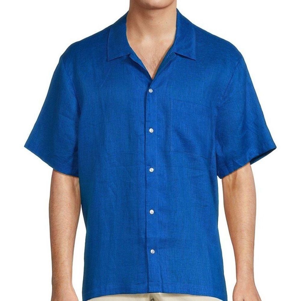 NWOT Solid & Striped Men's Blue Cabana Linen Camp Shirt